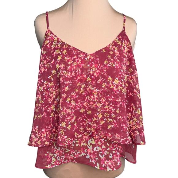 Express Burgundy Floral Spaghetti Strap Tank Top - Picture 3 of 7